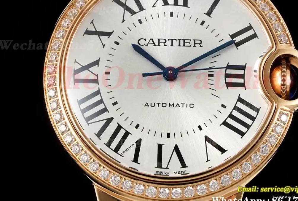A076 Cartier YG YG De Ballon Wht 36mm 3KF Dia Bleu 0622